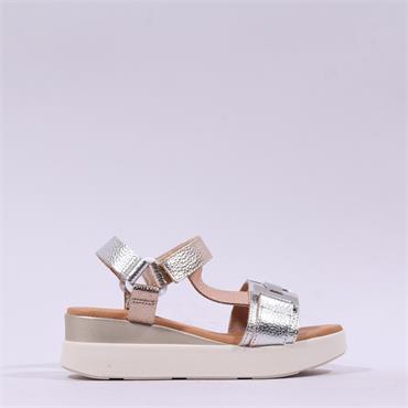 Oh My Sandals Wedge T Bar Link - Champagne Combi